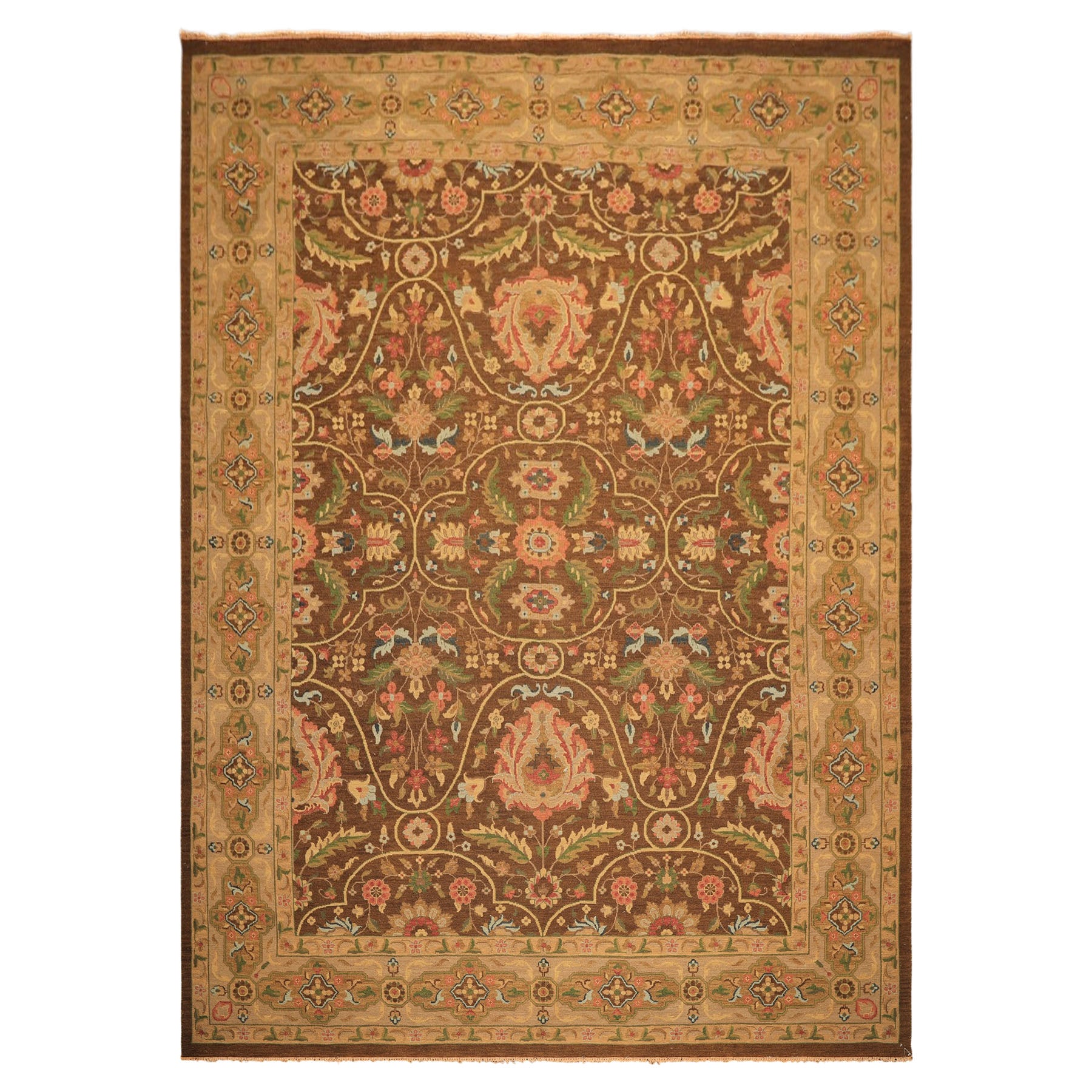 9x12 Brown, Taupe, Green Color Hand Knotted Soumak Wool Transitional Oriental Rug