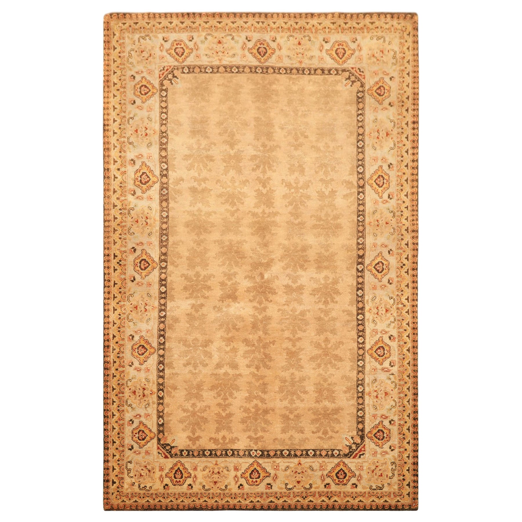 6x9 Tan, Ivory, Gold Color Hand Knotted Agra Wool Transitional Oriental Rug