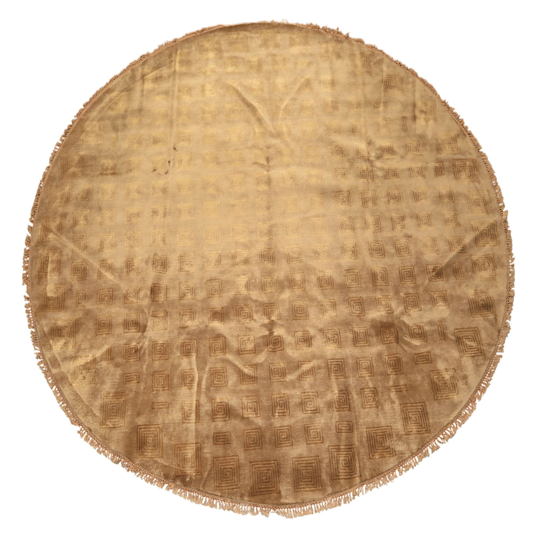 Round Tan, Gold, Color Hand Knotted Tibetan New Zealand Wool Transitional Oriental Rug