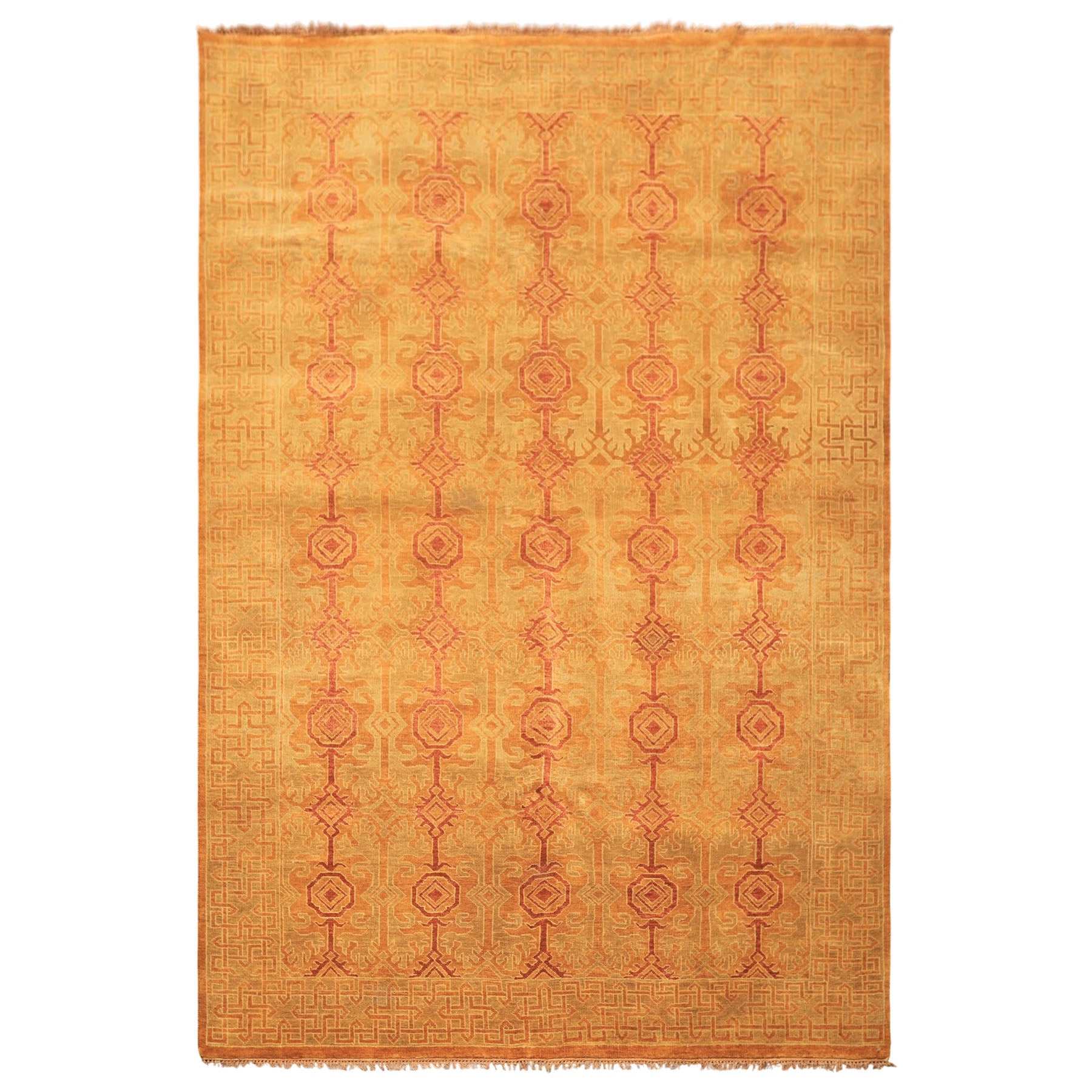 6x9 Caramel, Rust, Mint Color Hand Knotted Agra Wool Transitional Oriental Rug