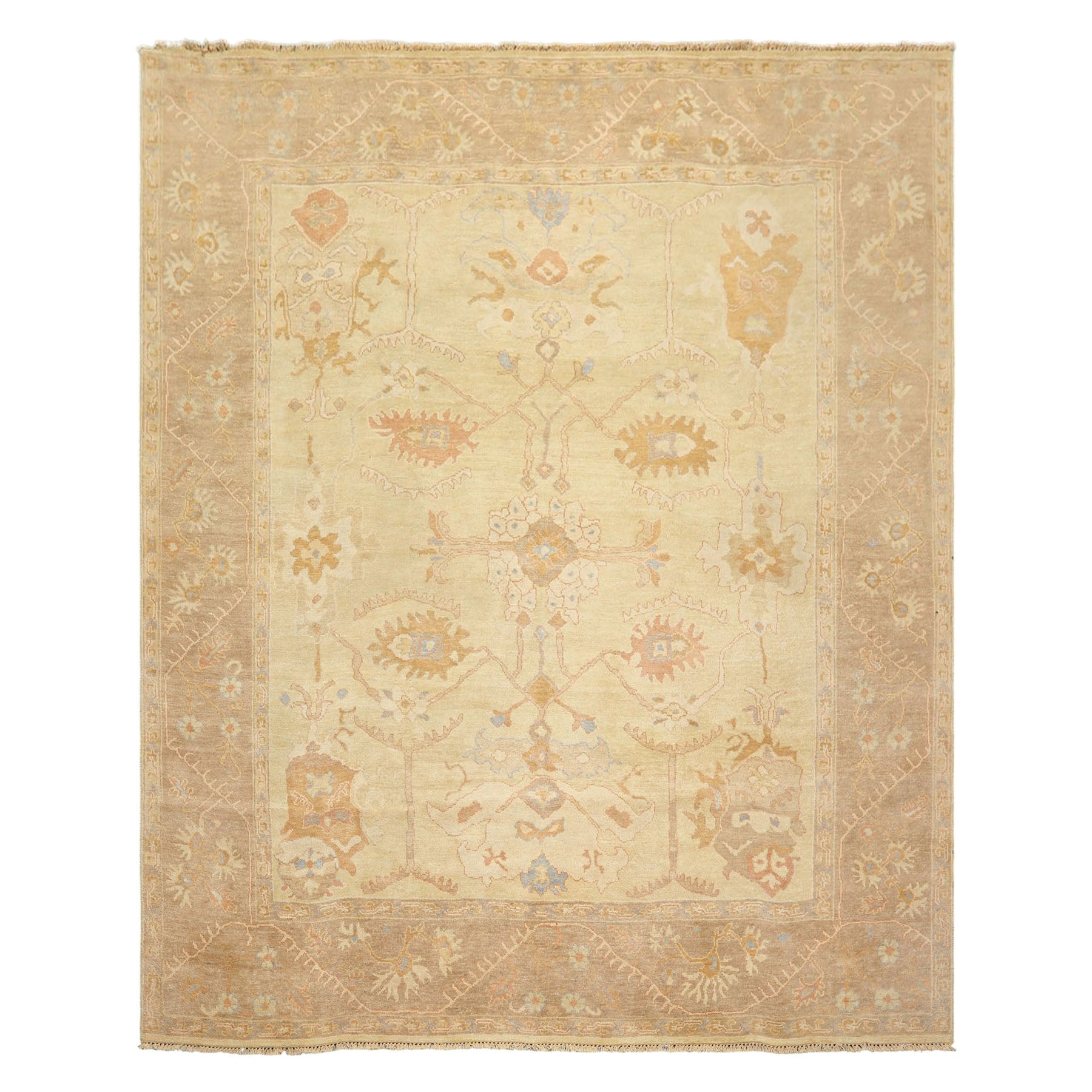8x10 Ivory, Beige, Taupe Color Hand Knotted Oushak Wool Transitional Oriental Rug