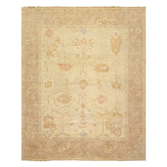 8x10 Ivory, Beige, Taupe Color Hand Knotted Oushak Wool Transitional Oriental Rug