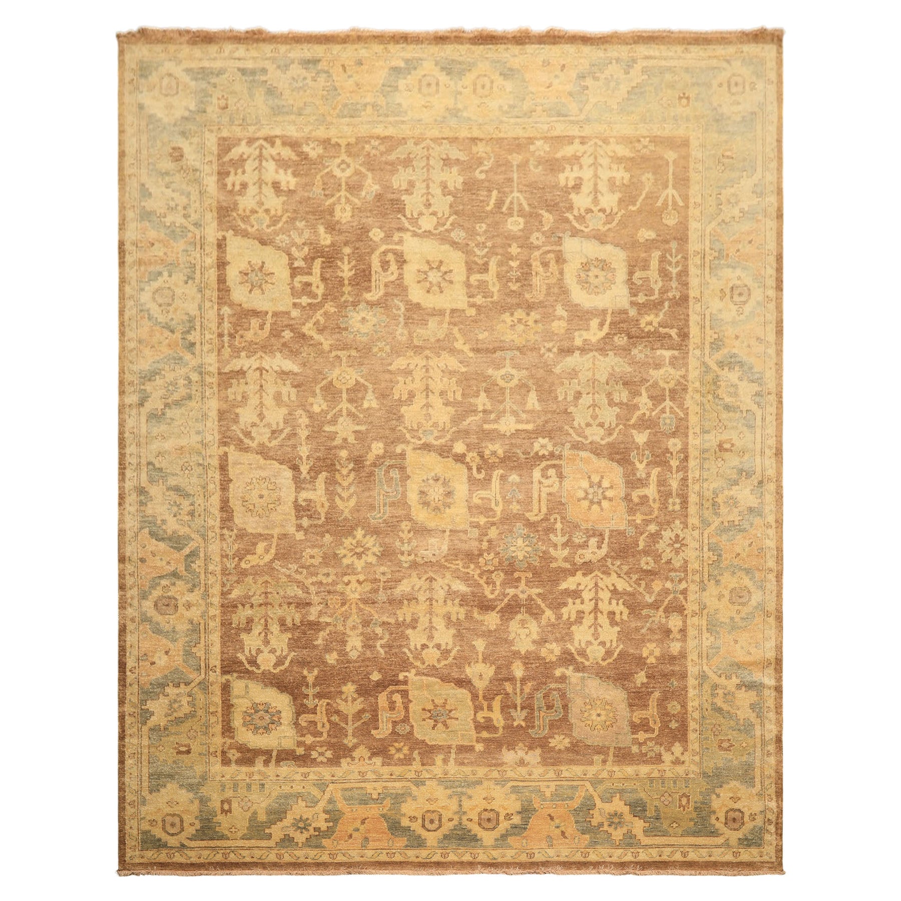 8x10 Brown, Gold, Slate Color Hand Knotted Oushak Wool Transitional Oriental Rug