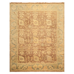 8x10 Brown, Gold, Slate Color Hand Knotted Oushak Wool Transitional Oriental Rug