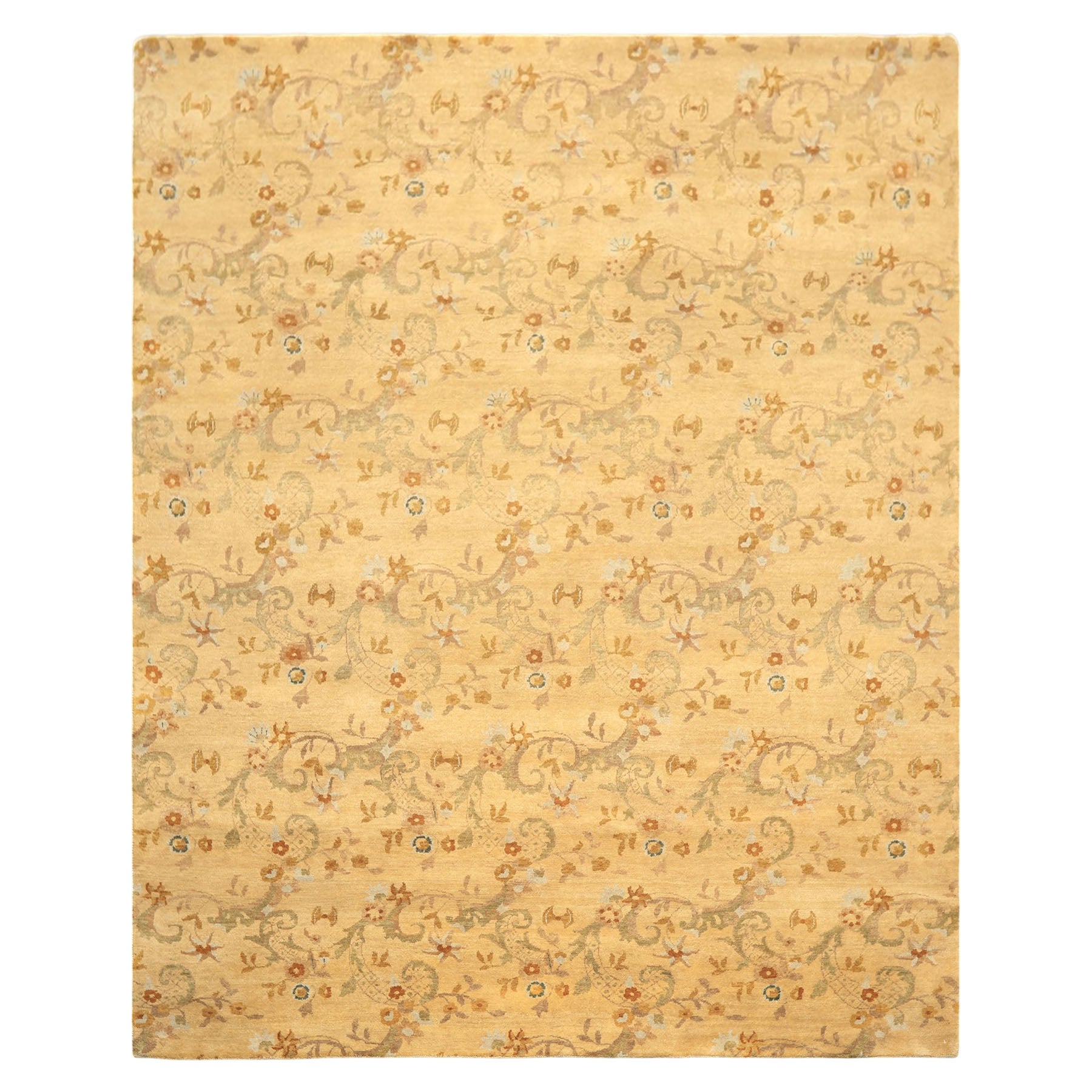 8x10 Light Gold, Gray, Caramel Color Hand Woven Oushak Wool Transitional Oriental Rug