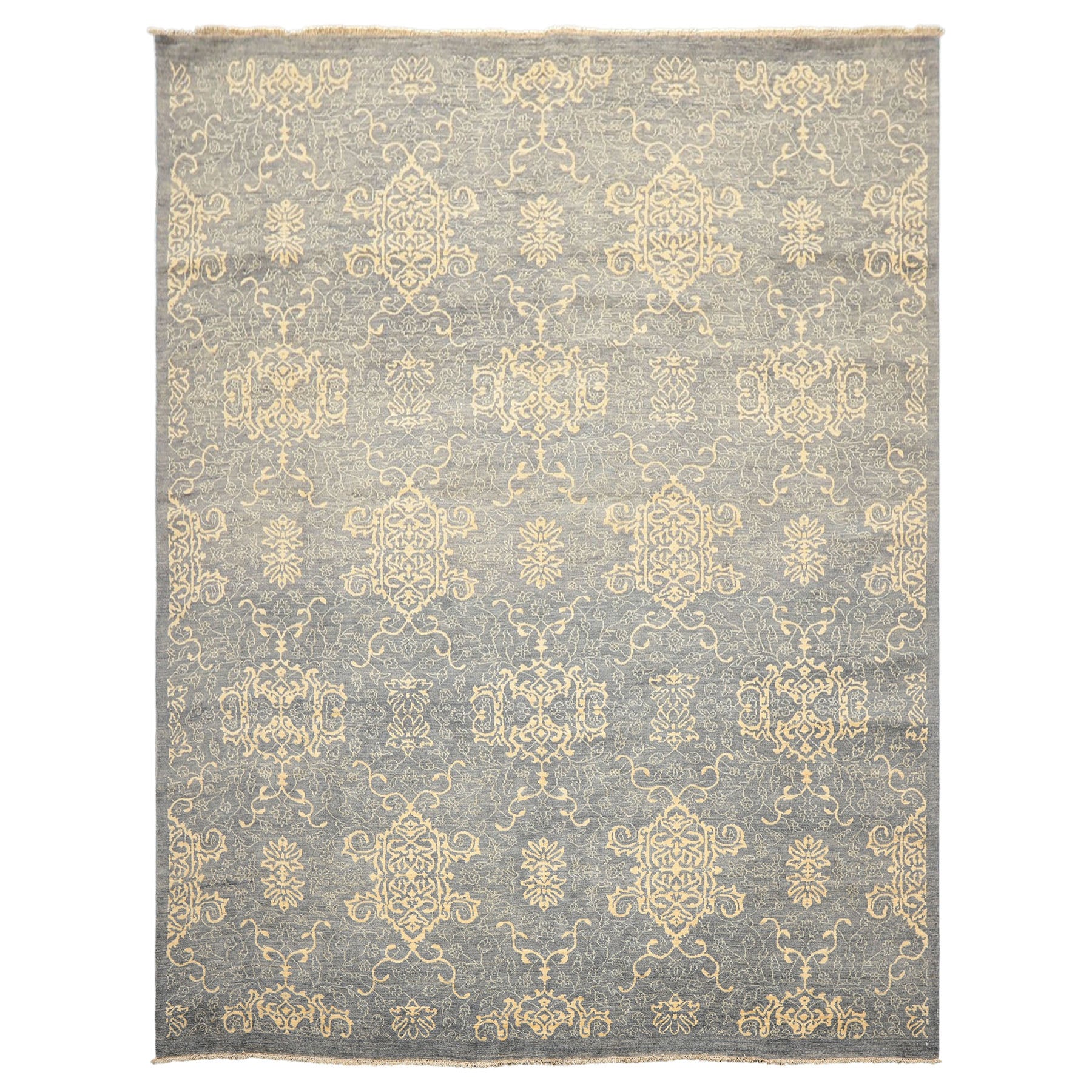 8x10 Gray, Ivory, Color Hand Knotted Peshawar Wool Transitional Oriental Rug