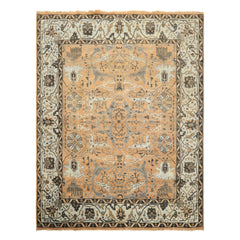 8x10 Peach, Blue, Charcoal Color Hand Knotted Oushak Wool Transitional Oriental Rug