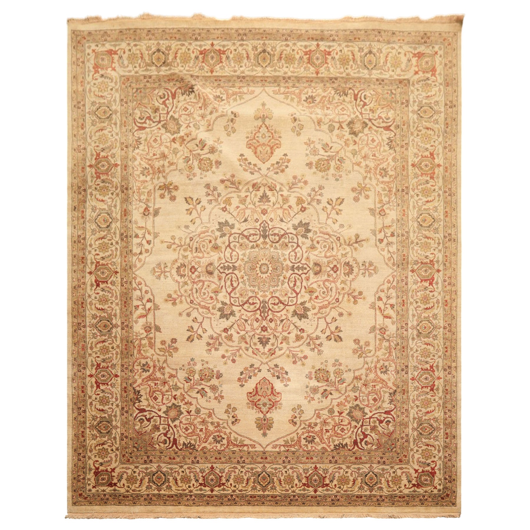 8x10 Beige, Moss, Rust Color Hand Knotted Agra Wool Traditional Oriental Rug