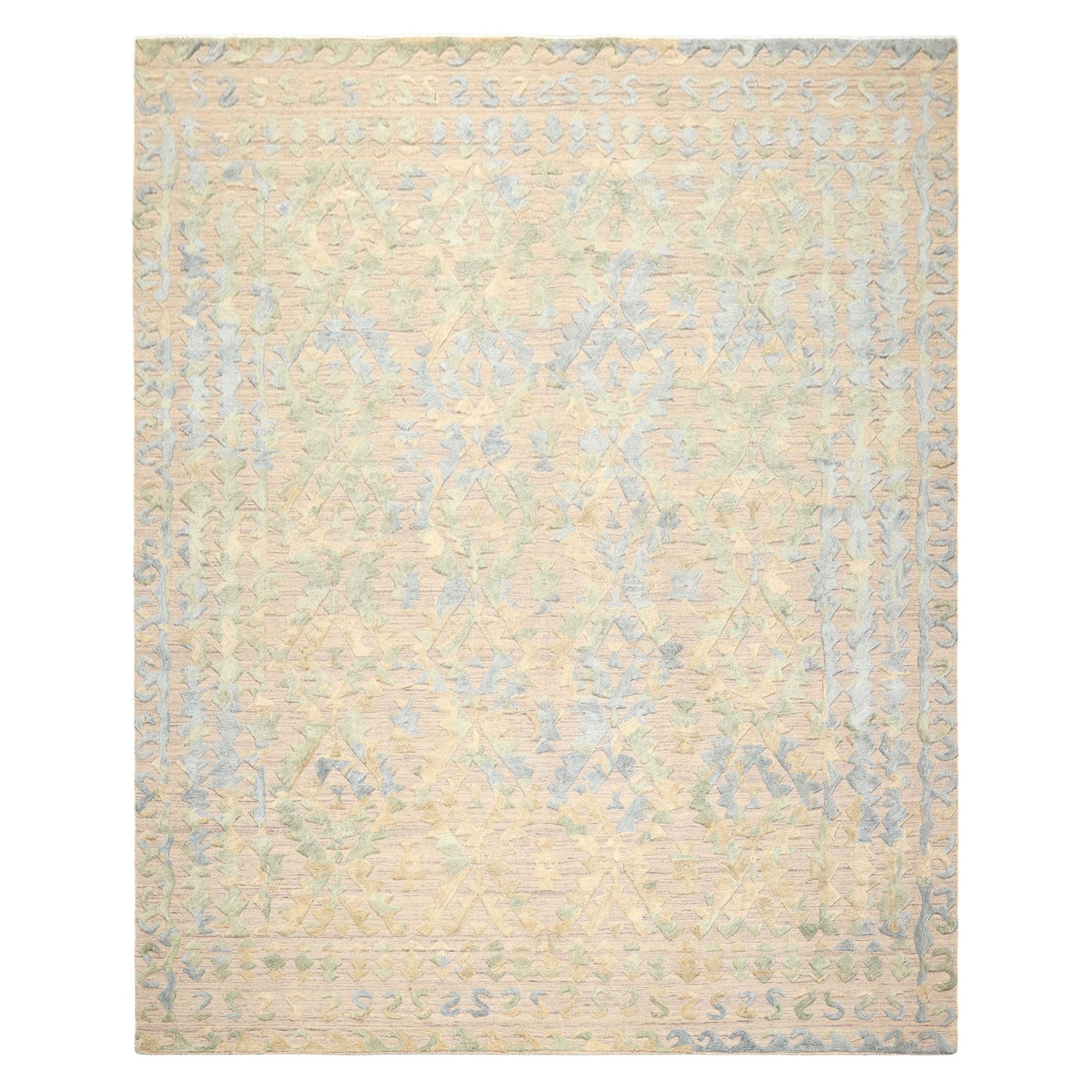 8x10 Taupe, Green, Blue Color Hand Knotted Soumak Wool Modern & Contemporary Oriental Rug