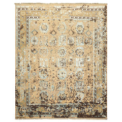 8x10 Beige, Moss, Chocolate Color Hand Knotted Oushak Wool & Bamboo Silk Transitional Oriental Rug