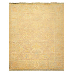 8x10 Taupe, Aqua, Gold Color Hand Knotted Oushak New Zealand Wool Transitional Oriental Rug