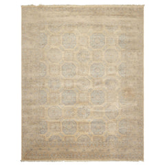 8x10 Beige, Taupe, Slate Color Hand Knotted Khotan Wool Transitional Oriental Rug