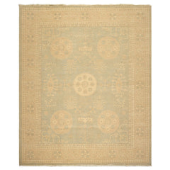 8x10 Mint, Tan, Beige Color Hand Knotted Khotan Wool Transitional Oriental Rug