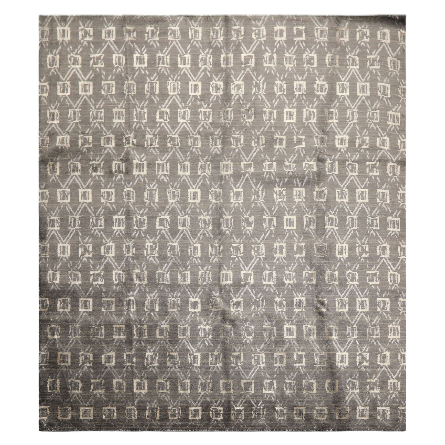 8x10 Tone on Tone Gray, , Color Hand Loomed Indo Tibetan Wool & Bamboo Silk Modern & Contemporay Oriental Rug