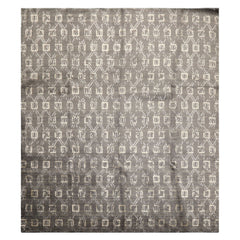8x10 Tone on Tone Gray, , Color Hand Loomed Indo Tibetan Wool & Bamboo Silk Modern & Contemporay Oriental Rug