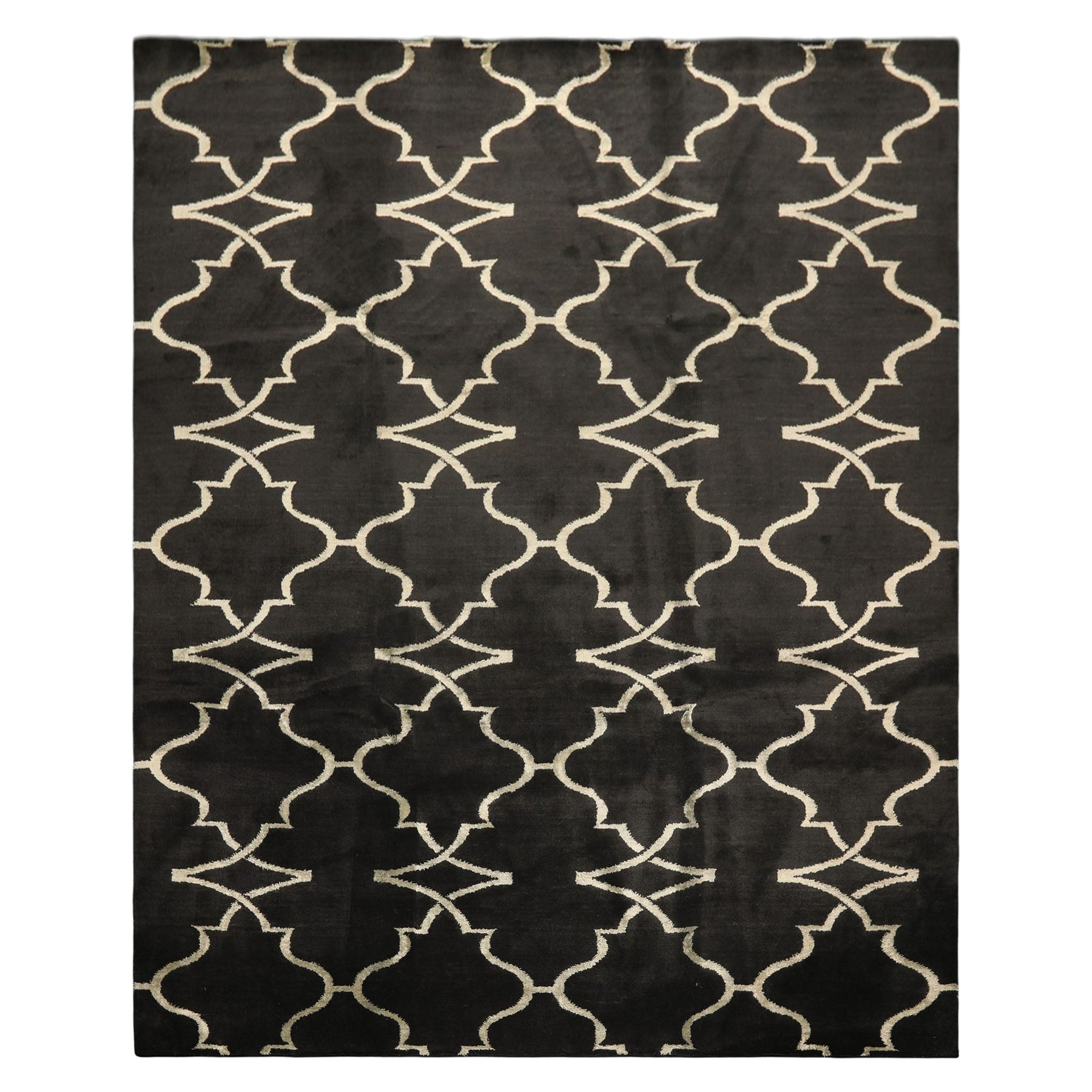 8x10 Black, Ivory, Color Hand Loomed Indo Tibetan Wool Modern & Contemporay Oriental Rug