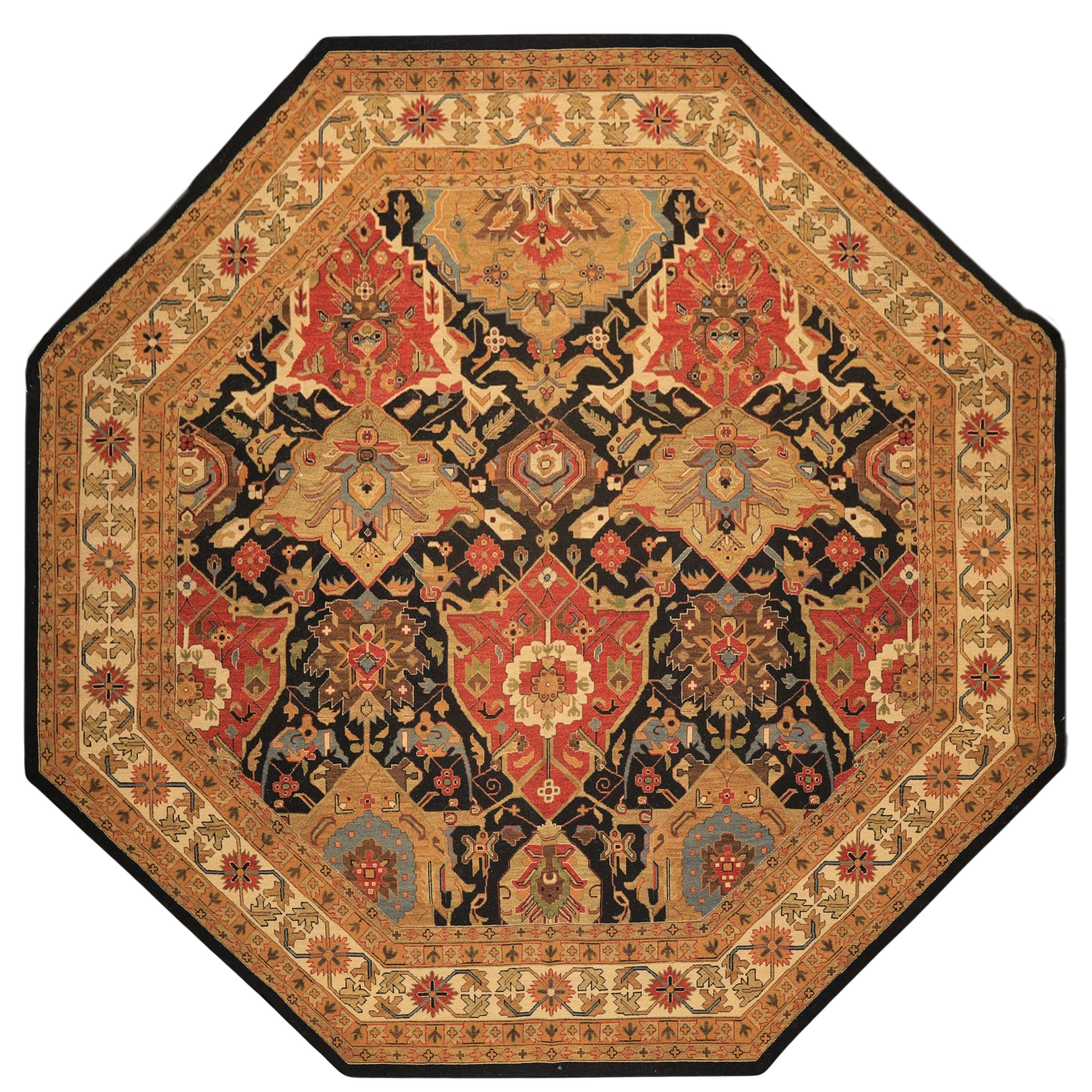 Black Ivory 11'1''x11'1'' Octagon Soumak Traditional Arts & Crafts Super Rare Octagonal Reversible Sourak Hand Knotted Wool Oriental Area Rug
