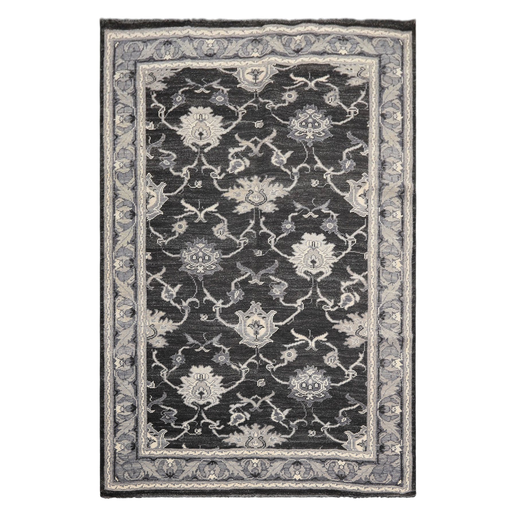 6x9 Charcoal, Gray, Graphite Color Hand Knotted Oushak Wool Traditional Oriental Rug