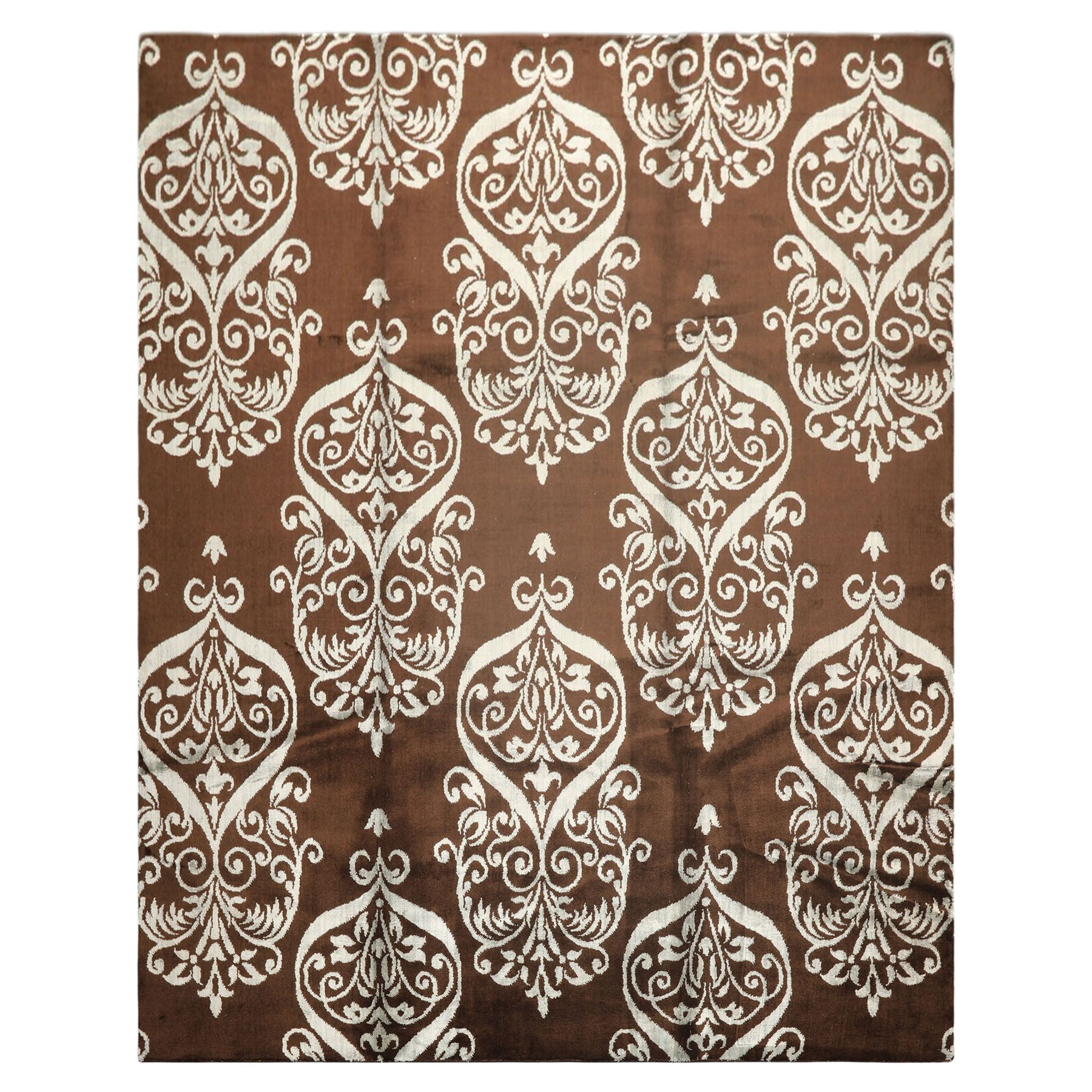 8x10 Chocolate, Slate, Color Hand Loomed Indo Tibetan Wool & Bamboo Silk Transitional Oriental Rug