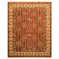 8x10 Rust, Beige, Light Gold Color Hand Knotted Agra Wool Traditional Oriental Rug