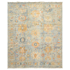 8x10 Blue, Aqua, Gold Color Hand Knotted Oushak Wool Modern & Contemporay Oriental Rug
