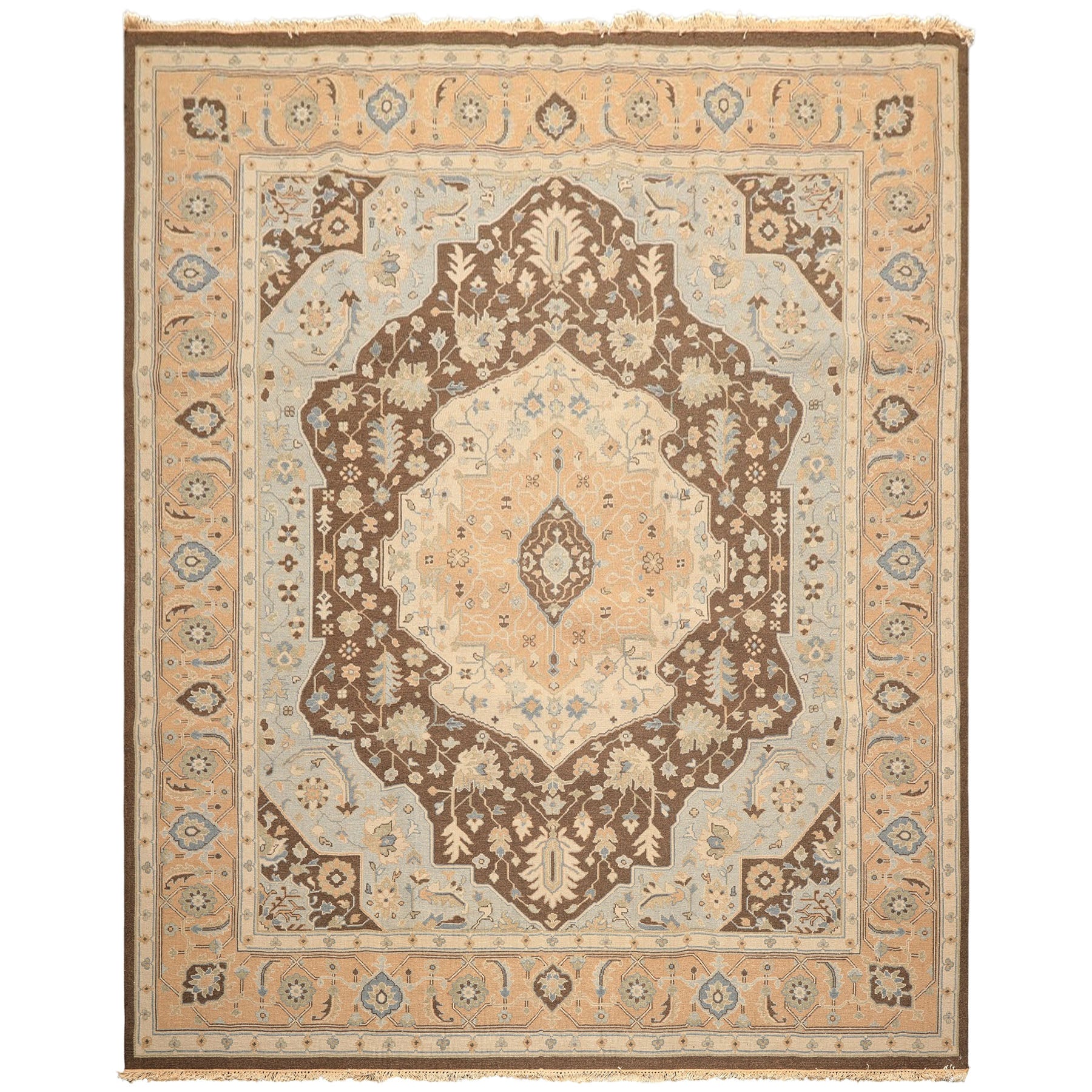 8x10 Peach, Brown, Mint Color Hand Knotted Soumak Wool Traditional Oriental Rug
