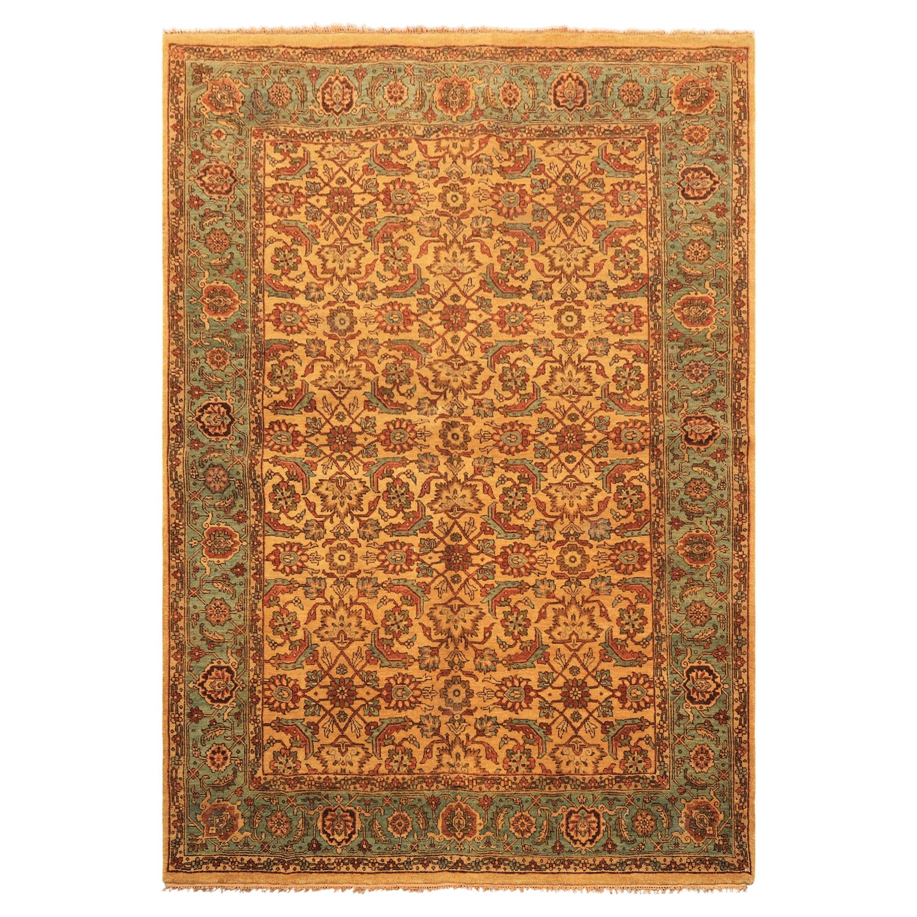 6x9 Gold, Turquoise, Rust Color Hand Knotted Oushak Wool Traditional Oriental Rug