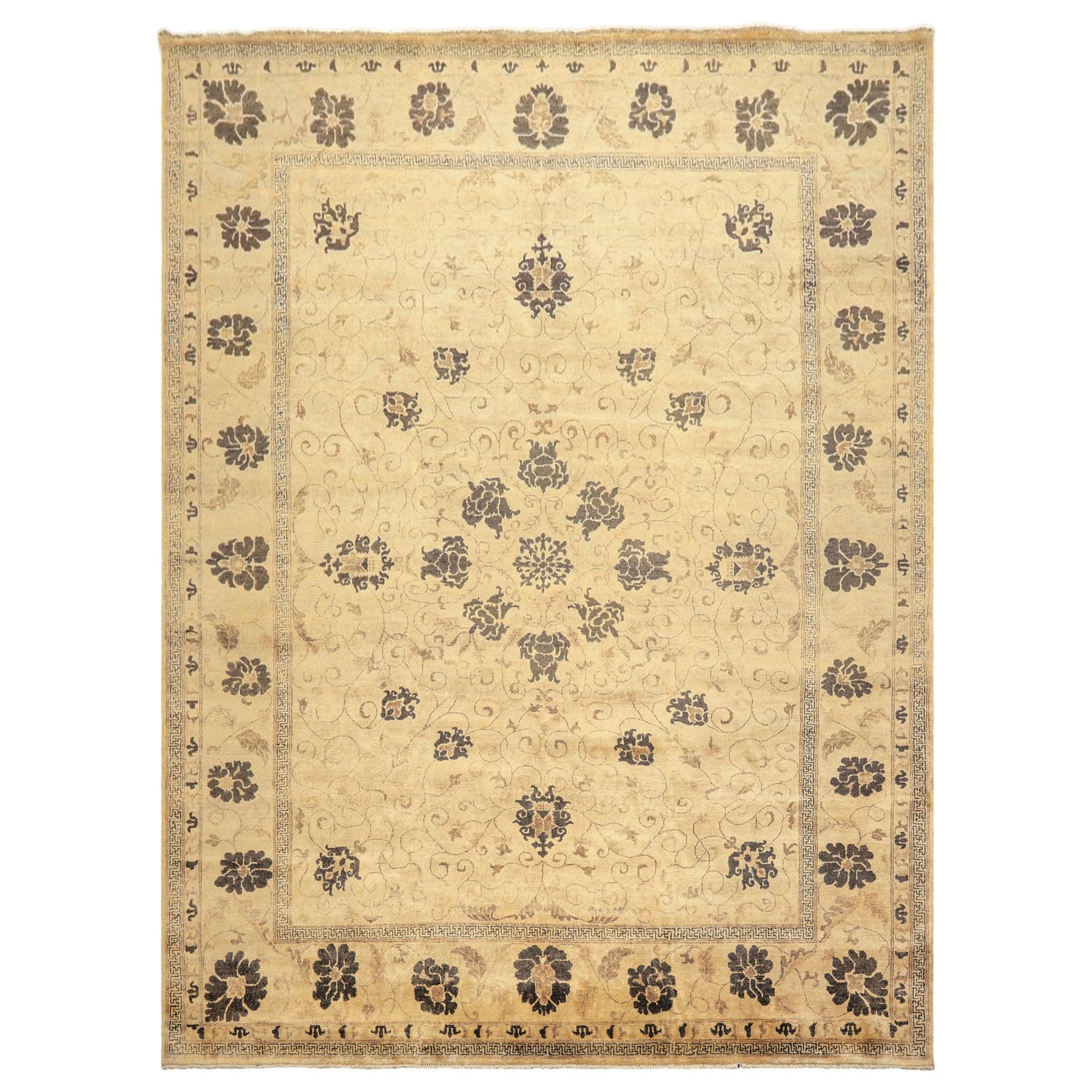 9x12 Beige, Brown, Chocolate Color Hand Knotted Oushak New Zealand Wool Transitional Oriental Rug