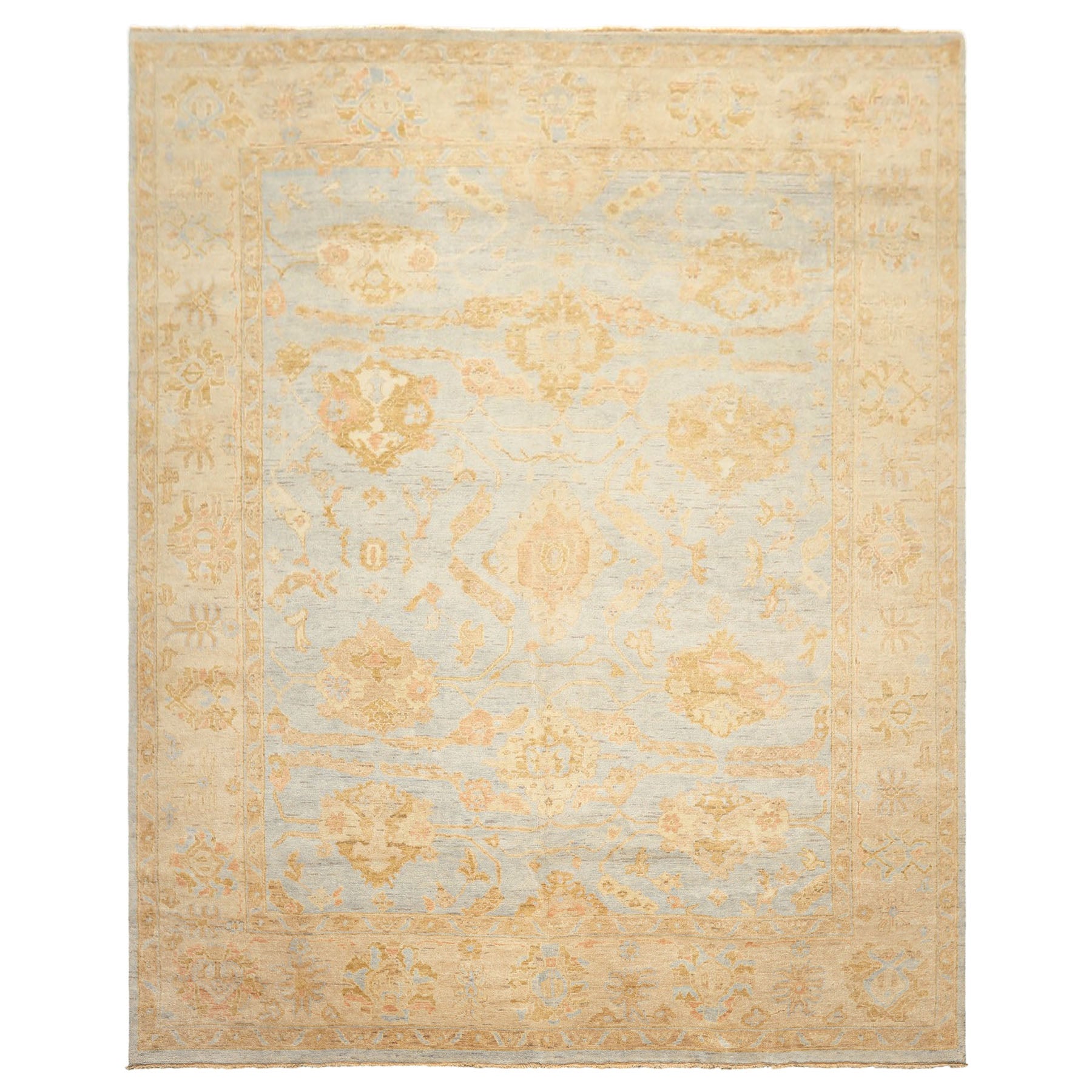 8x10 Blue, Slate, Taupe Color Hand Knotted Oushak Wool Transitional Oriental Rug