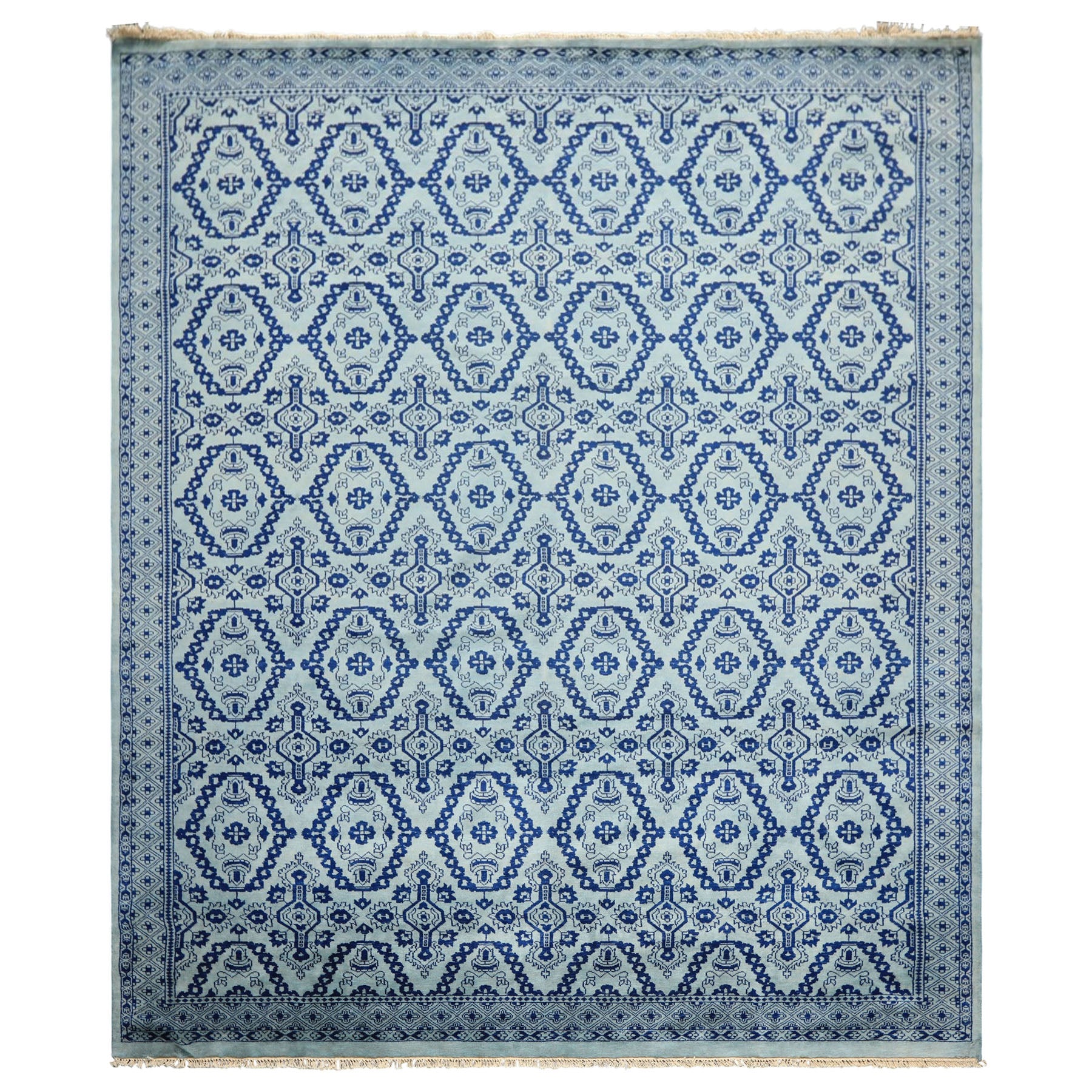 8x10 Blue, Navy, Color Hand Knotted Bokhara Wool Transitional Oriental Rug
