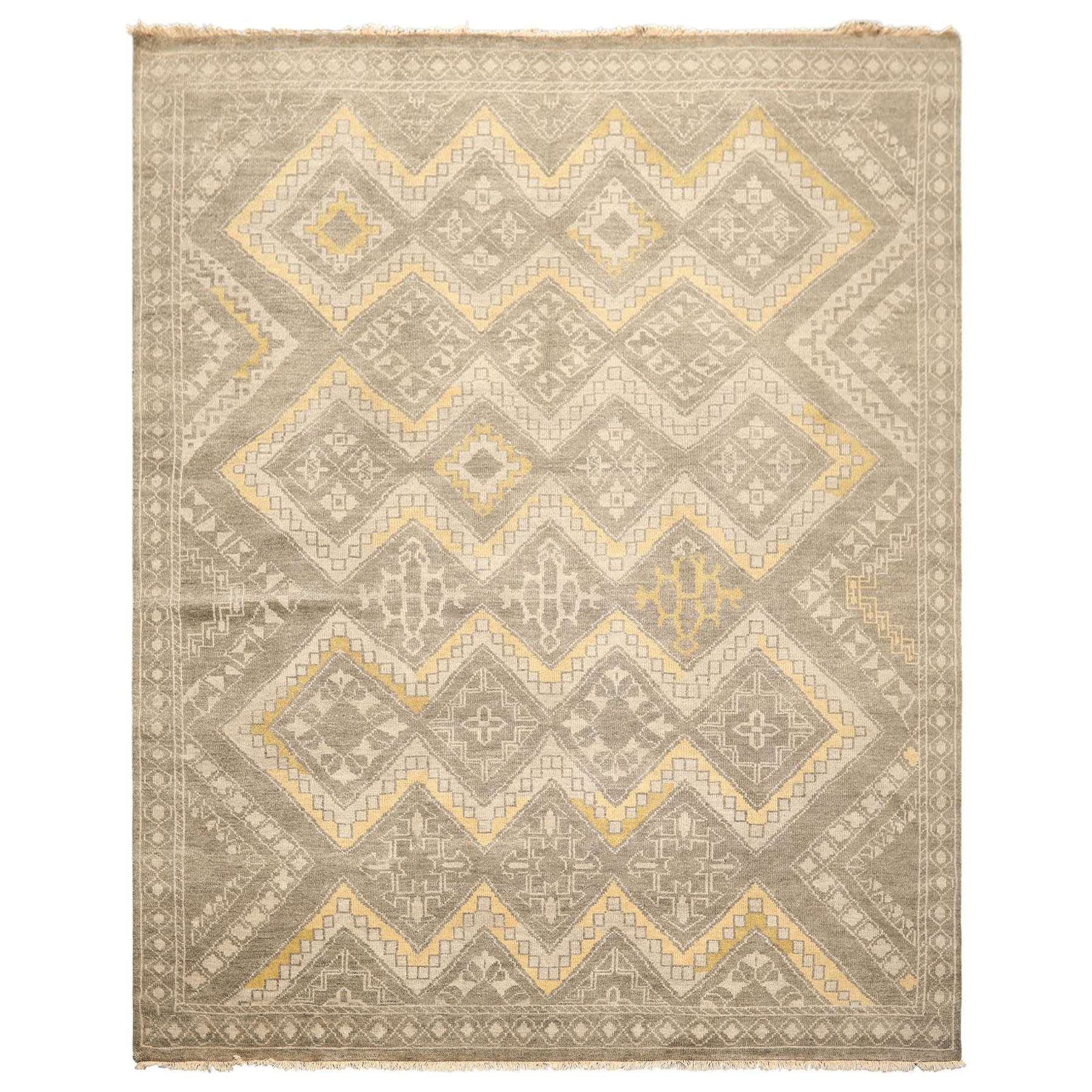 8x10 Mossy Gray, Gold, Muted earth tones Color Hand Knotted Oushak Wool Transitional Oriental Rug
