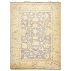 9x12 Gray, Ivory, Washed out Muted earth tones Color Hand Knotted Oushak New Zealand Wool Transitional Oriental Rug