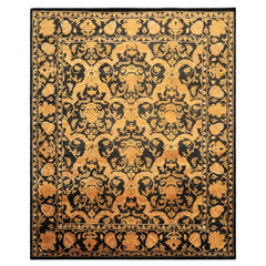 9x11 Black, Beige, Gold Color Hand Knotted Tibetan New Zealand Wool Transitional Oriental Rug