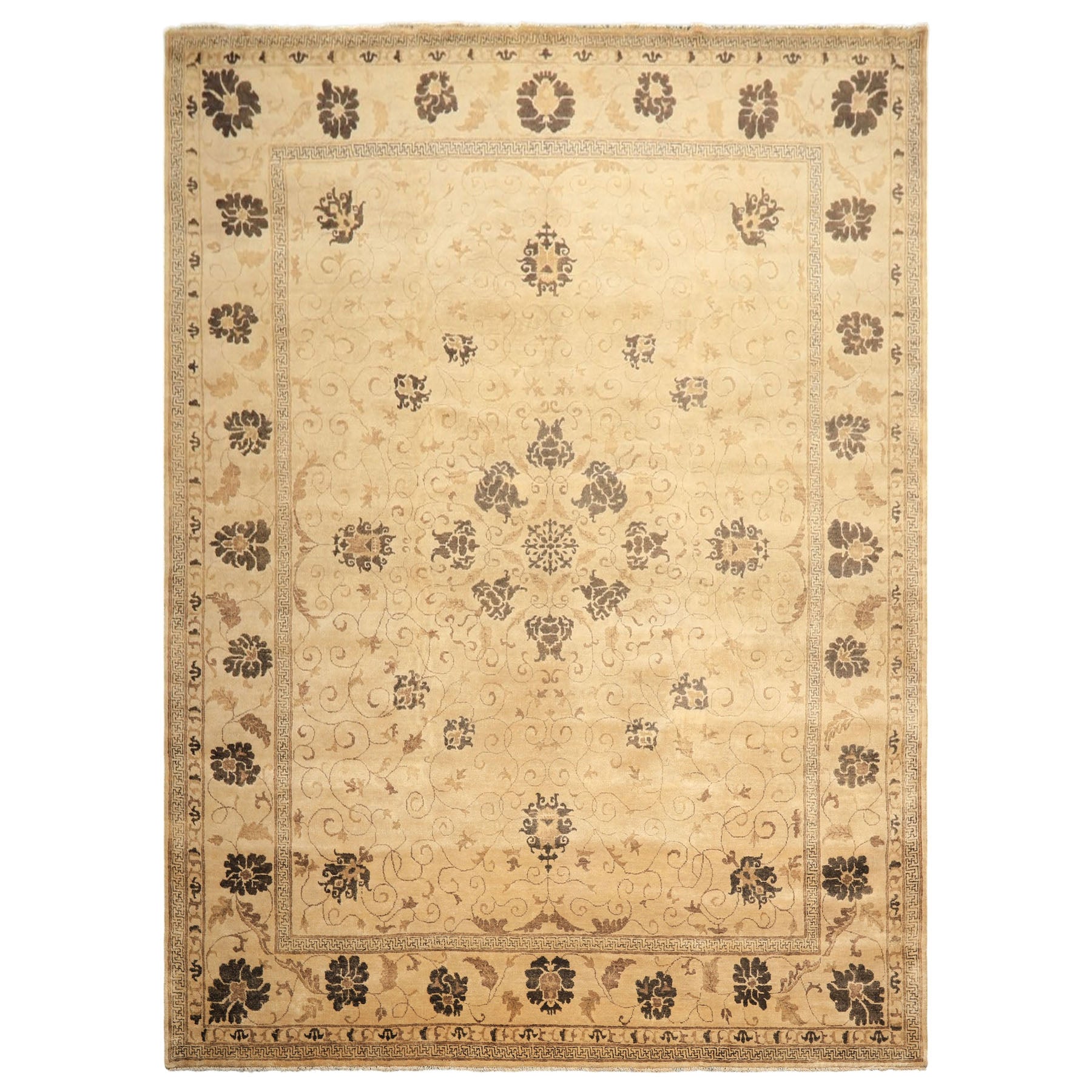 9x12 Beige, Brown, Chocolate Color Hand Knotted Oushak New Zealand Wool Transitional Oriental Rug