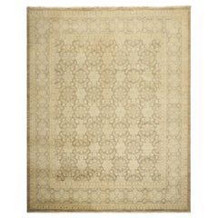 9x11 Brown, Aqua, Beige Color Hand Knotted Chobi Peshawar Wool Transitional Oriental Rug