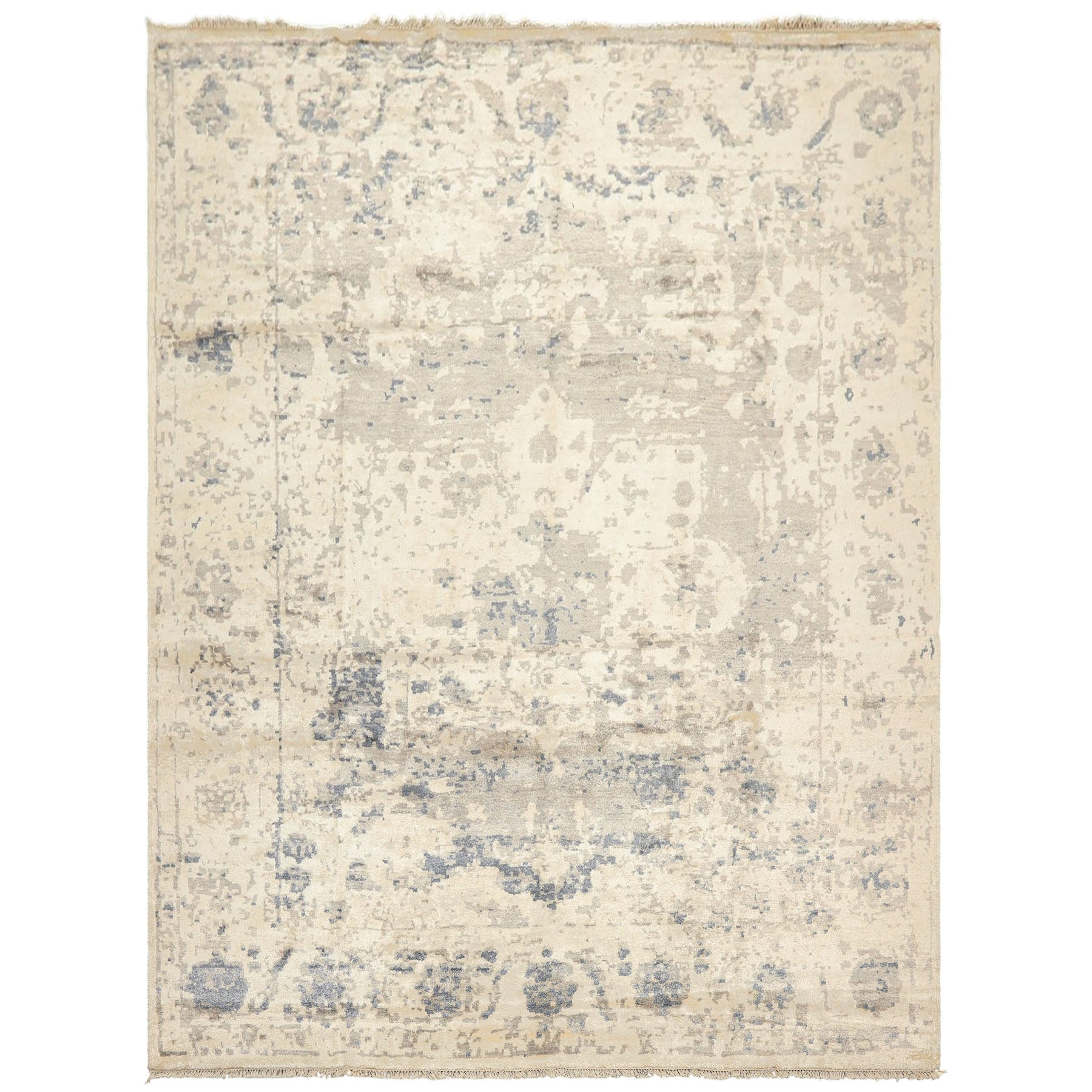 9x12 Taupe, Ivory, Gray Color Hand Knotted Oushak Bamboo Silk Transitional Oriental Rug