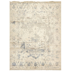 9x12 Taupe, Ivory, Gray Color Hand Knotted Oushak Bamboo Silk Transitional Oriental Rug