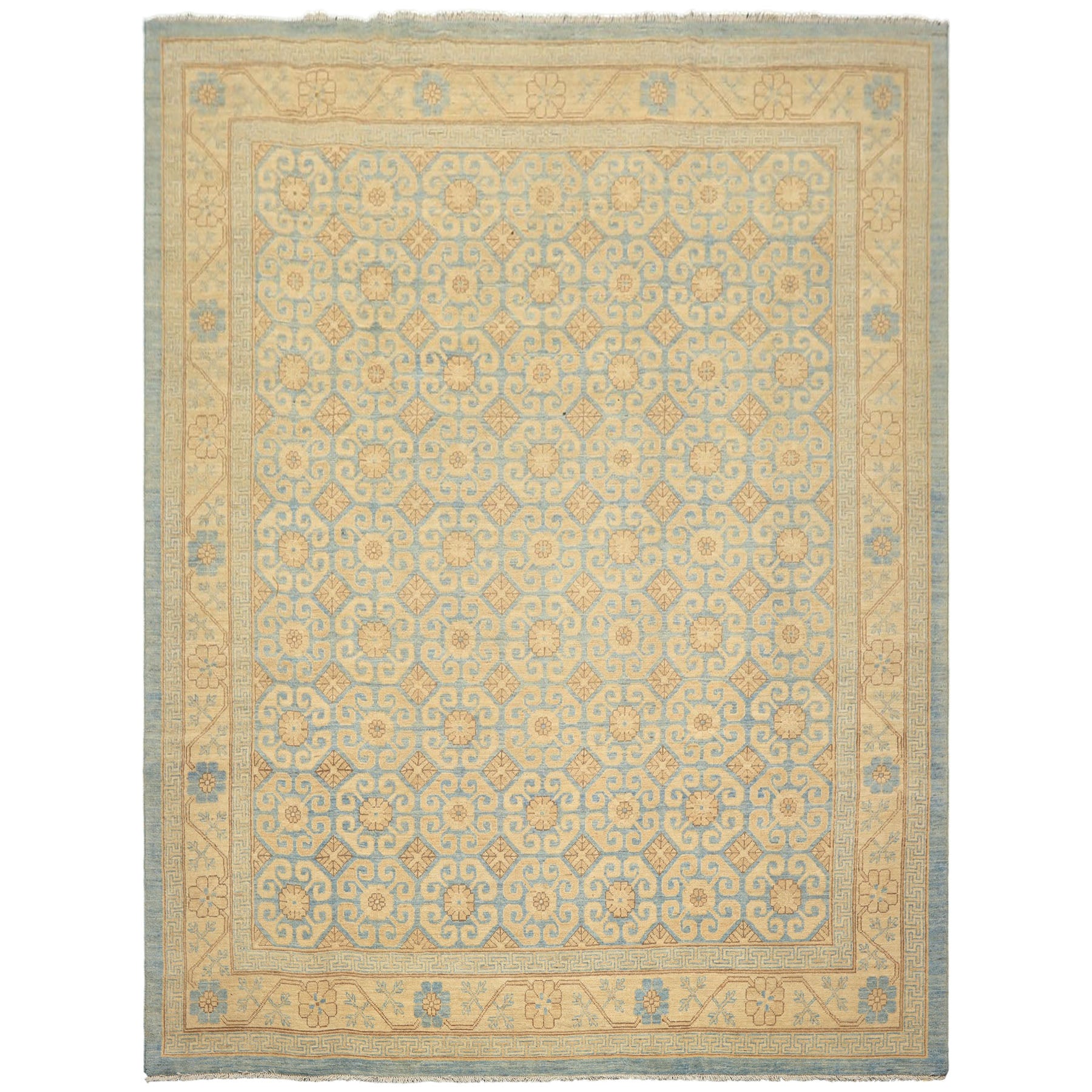 8x11 Beige, Aqua, Bown Color Hand Knotted Chobi Peshawar Wool Transitional Oriental Rug