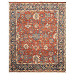 8x10 Rust, Navy, Ivory Color Hand Knotted Oushak Wool Traditional Oriental Rug