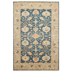 6x9 Navy, Gray, Beige Color Hand Knotted Oushak Wool Traditional Oriental Rug