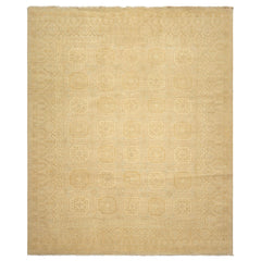 8x10 Beige, Tan, Celadon Color Hand Knotted Oushak Wool Transitional Oriental Rug
