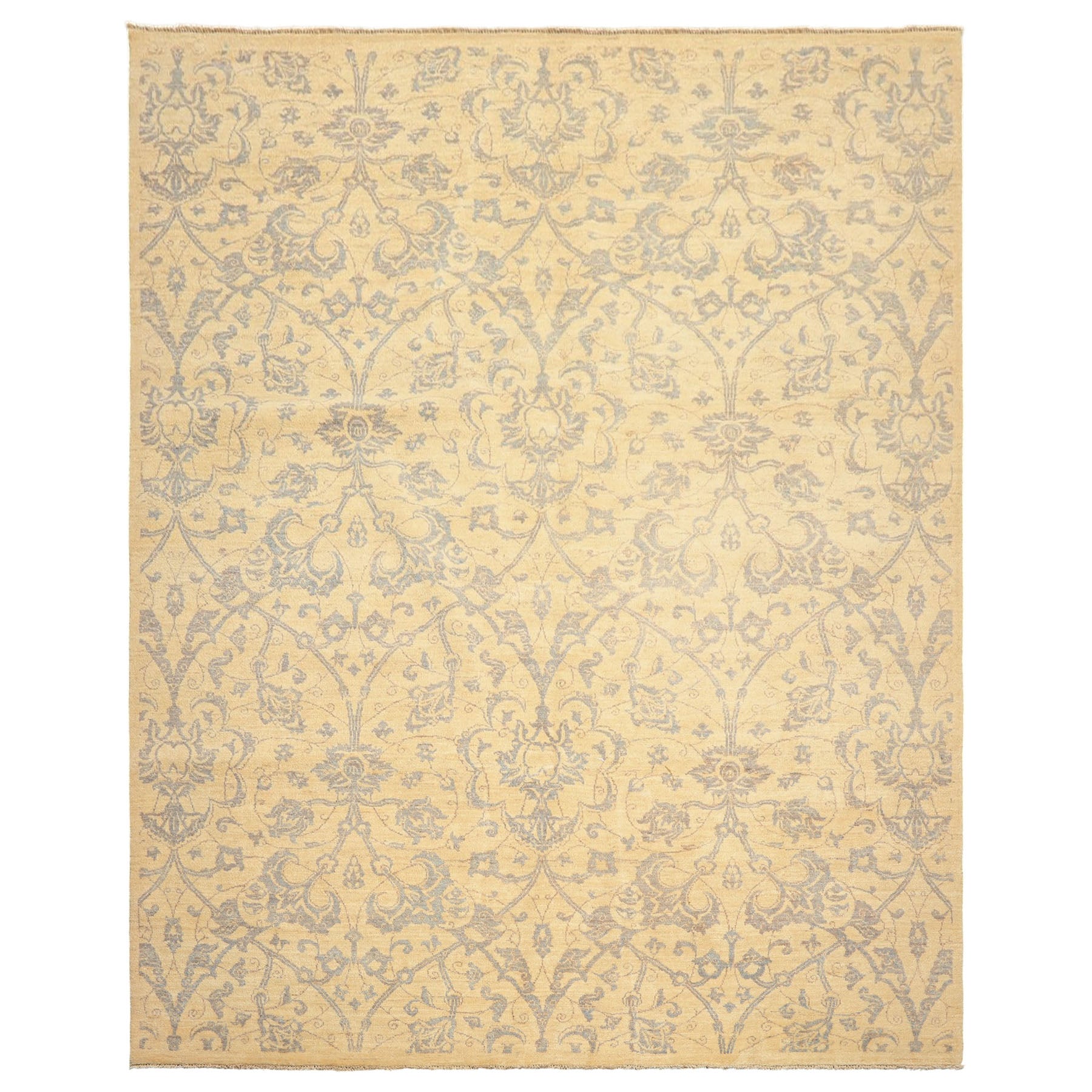 8x10 Ivory, Gray, Teal Color Hand Knotted Peshawar Wool Transitional Oriental Rug