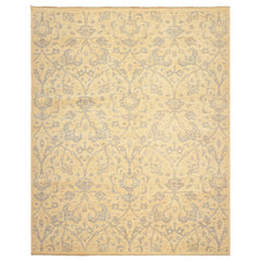8x10 Ivory, Gray, Teal Color Hand Knotted Peshawar Wool Transitional Oriental Rug