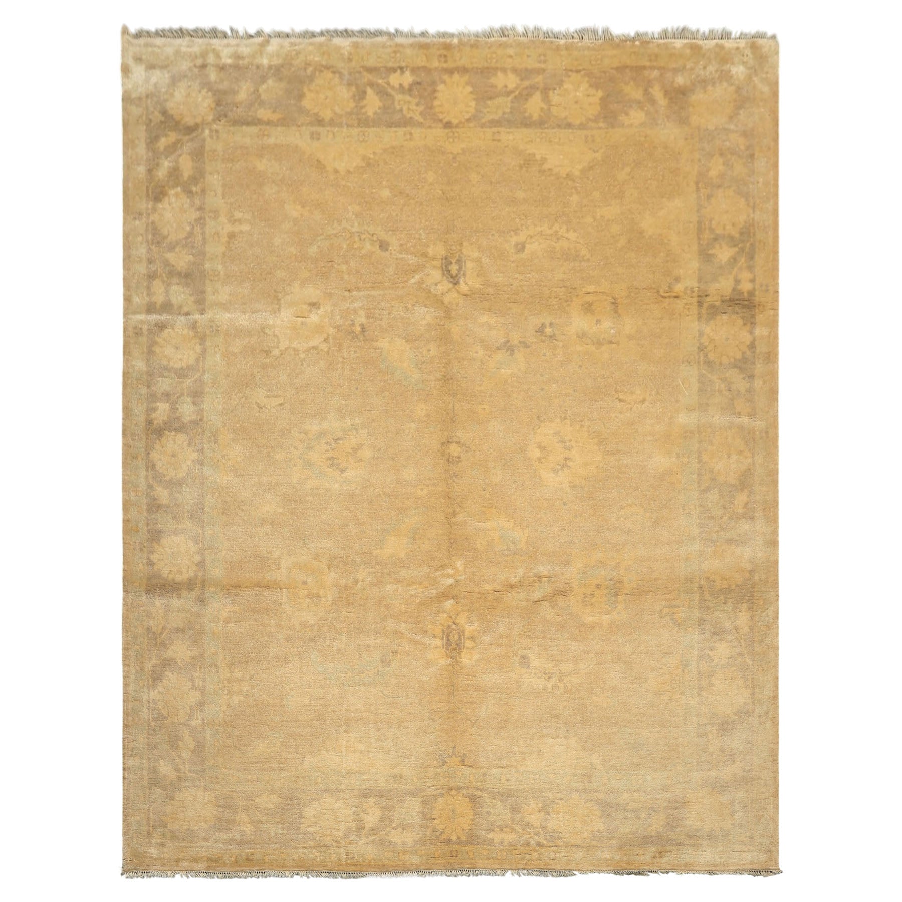 8x10 Beige, Taupe, Celadon Color Hand Knotted Oushak New Zealand Wool Transitional Oriental Rug
