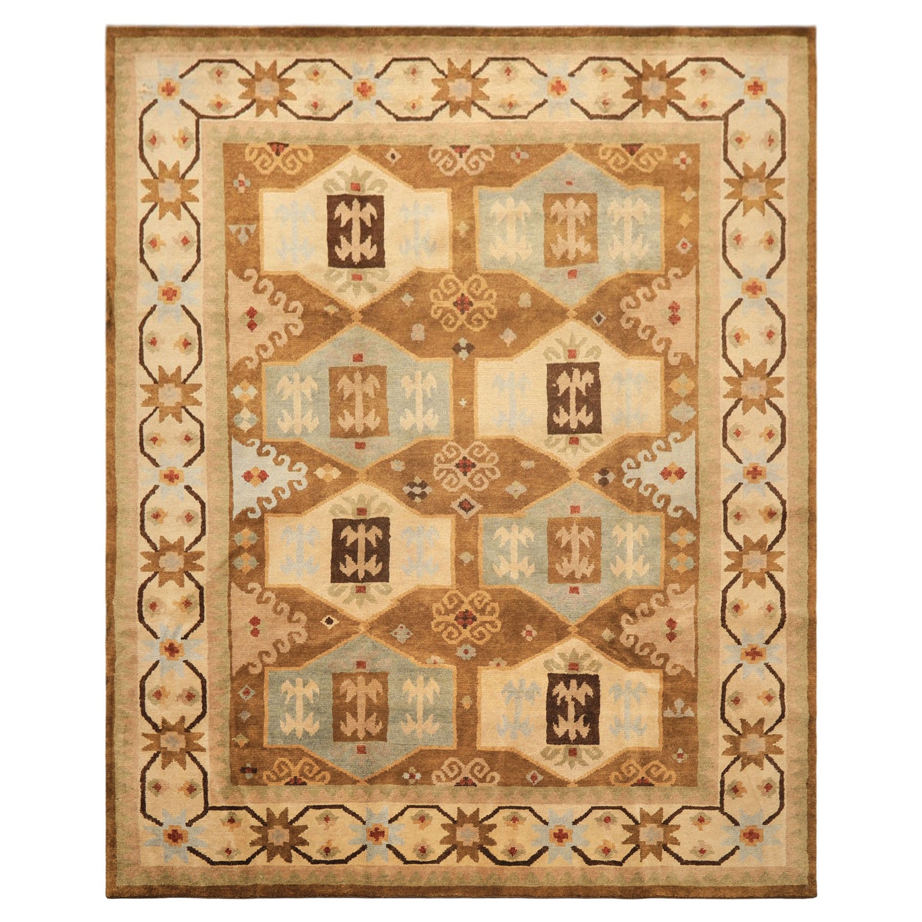 8x10 Beige, Gold, Sage Color Hand Knotted Tibetan Wool Modern & Contemporary Oriental Rug