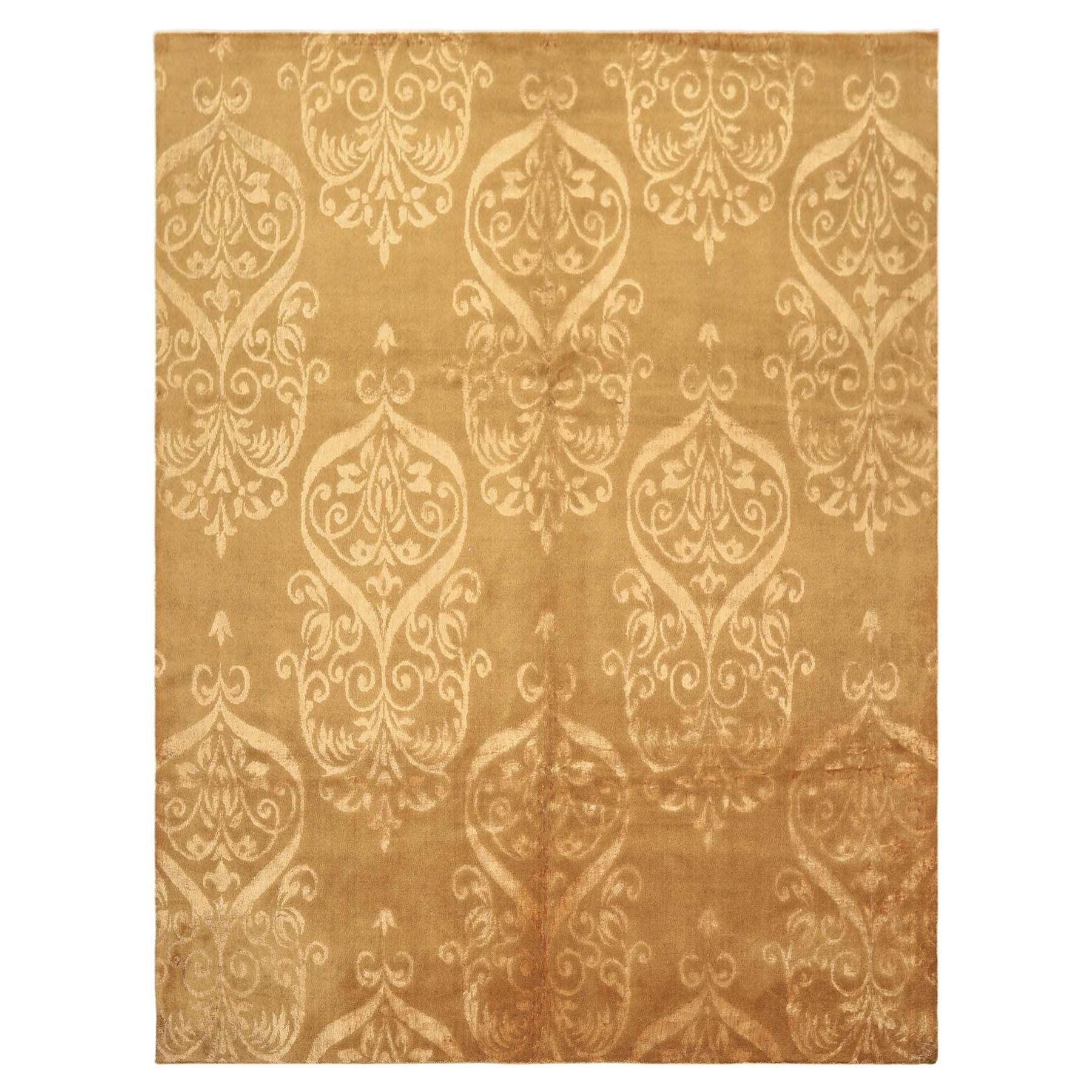 8x10 Tone on Tone Gold, , Color Hand Knotted Tibetan Wool & Bamboo Silk Transitional Oriental Rug