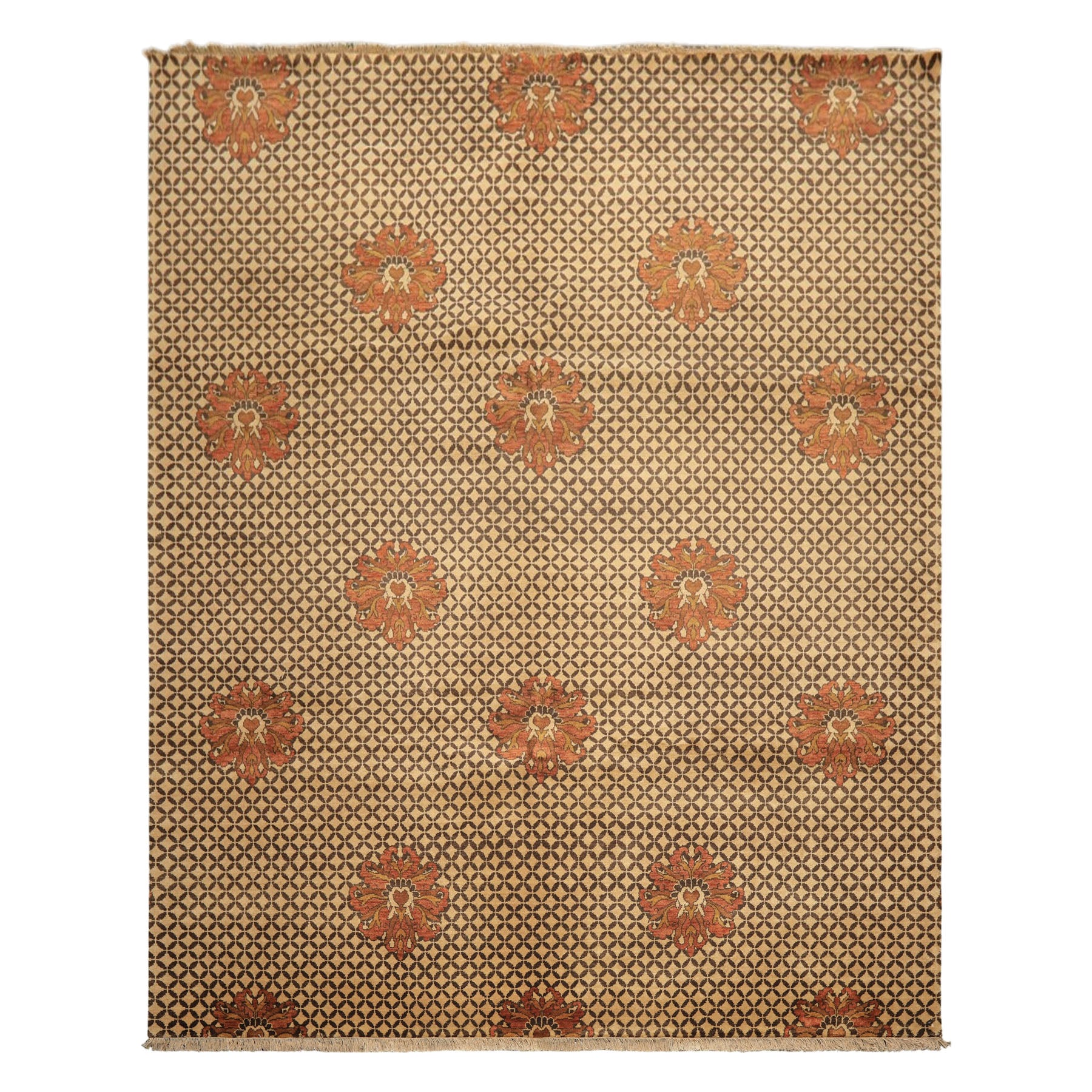 8x10 Beige, Brown, Burnt Orange Color Hand Knotted Agra Wool Transitional Oriental Rug