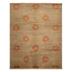 8x10 Beige, Brown, Burnt Orange Color Hand Knotted Agra Wool Transitional Oriental Rug