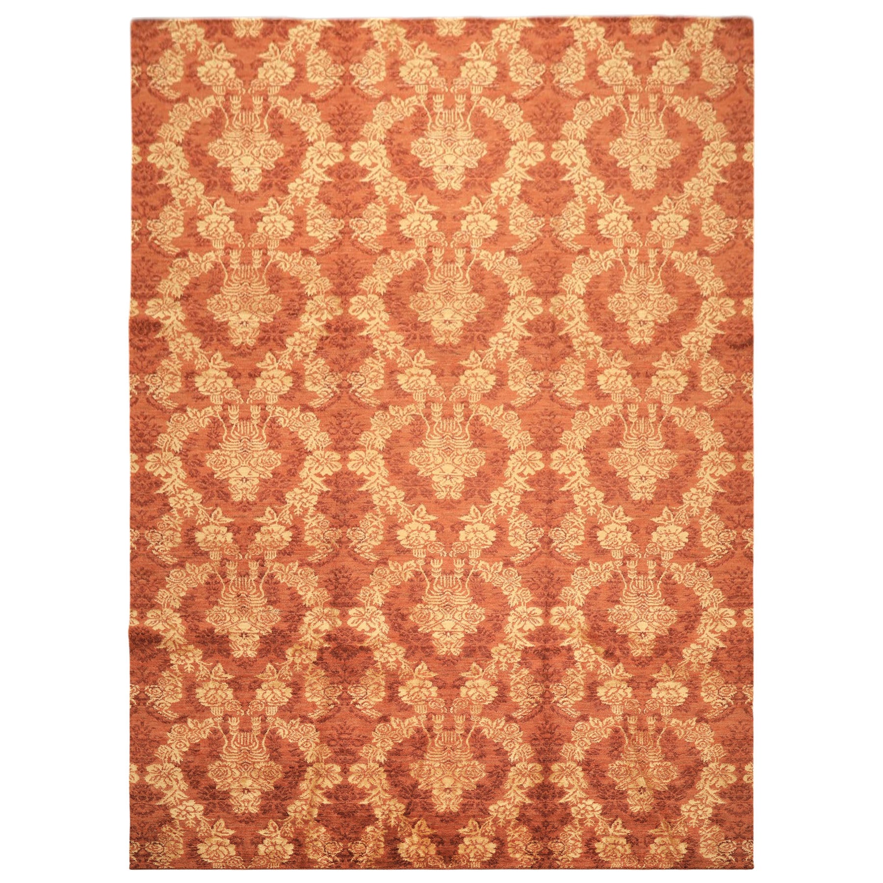 9x12 Rust, Gold, Color Hand Loomed Tibetan Wool & Bamboo Silk Transitional Oriental Rug