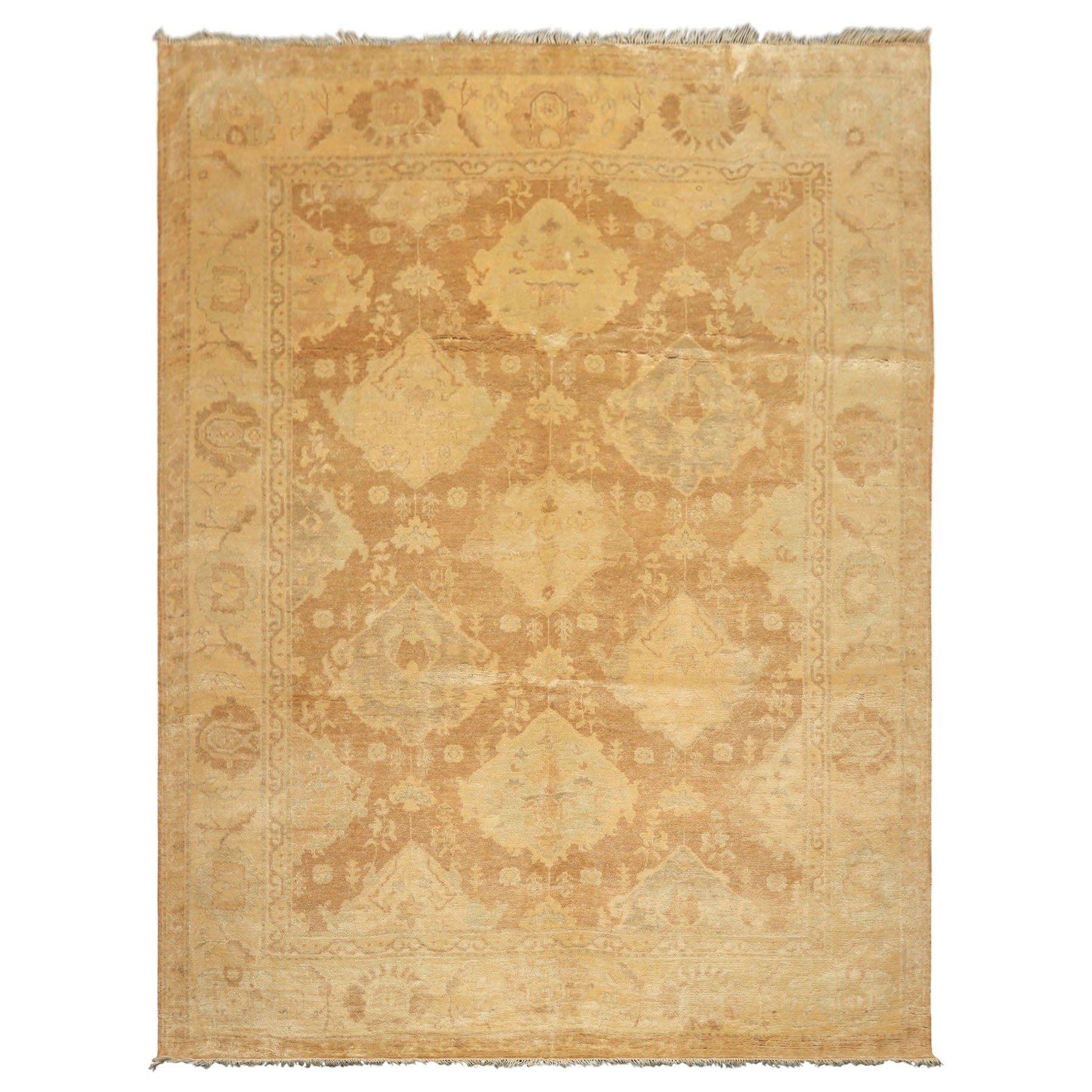 8x10 Tan, Beige, Celadon Color Hand Knotted Oushak New Zealand Wool Transitional Oriental Rug